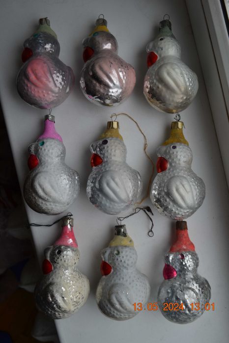 Новогодняя игрушка ёлку "Курица", "Курочка". 9 шт. СССР. Высота 11 см.