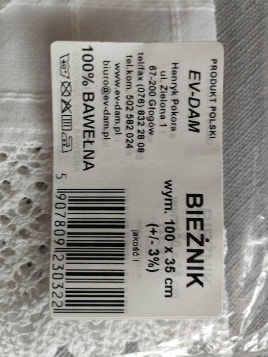 Bieżnik  biały 100 x 35