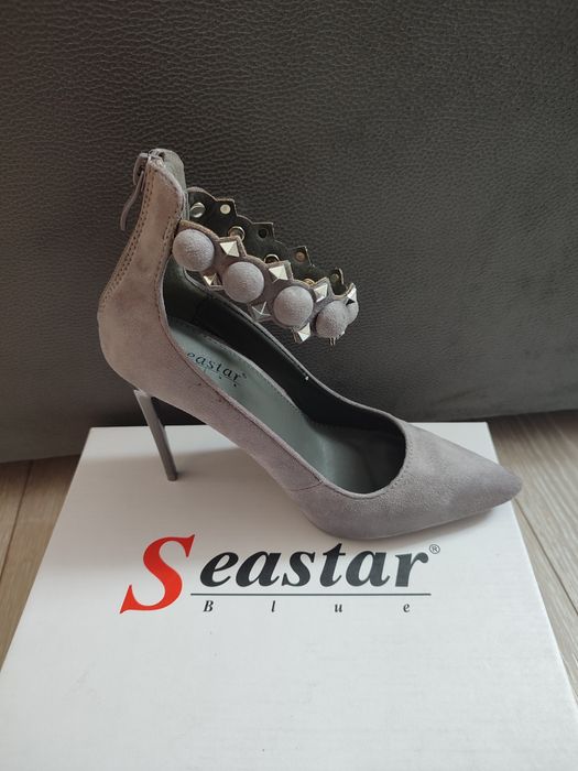 Szare wysokie szpilki 36