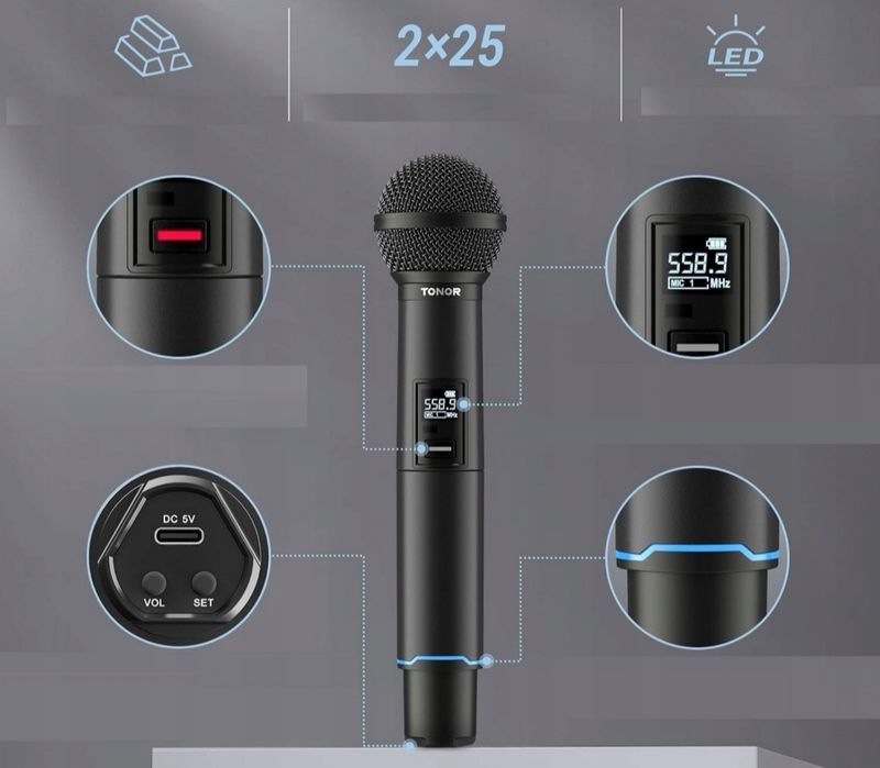 Mikrofony 2 sztuki Tonor akumulatorowe TW720 bezprzewodowe Zestaw DJ W