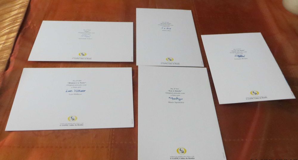 Coleção 5 Postais pintados com a Boca - Novos - Medida: 18X13 cm