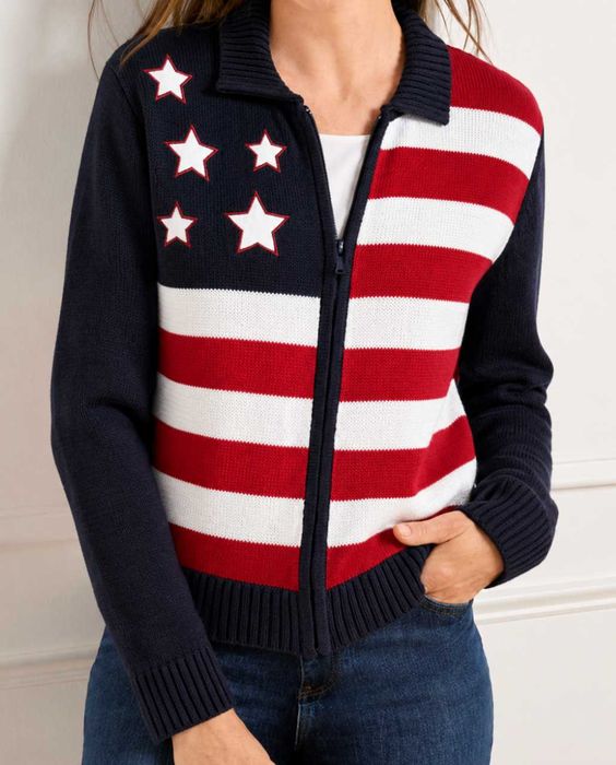 Karen Scott z amerykańską flagą, bawełniany, USA, retro
