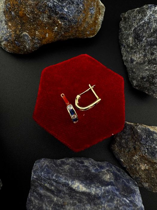 Złote Kolczyki z Granatowymi Cyrkoniami | JAK NOWE | 585 | 1.04G