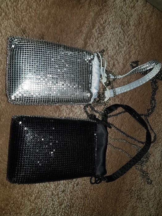 Клатч стразы мини чёрный/серебро