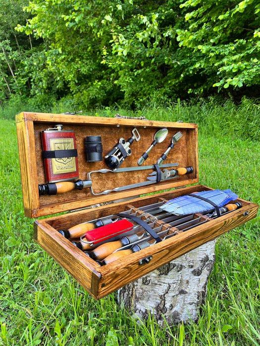 Подарунковий набір.Шампура в дерев'яному Кейсі.Подарунок чоловікові.