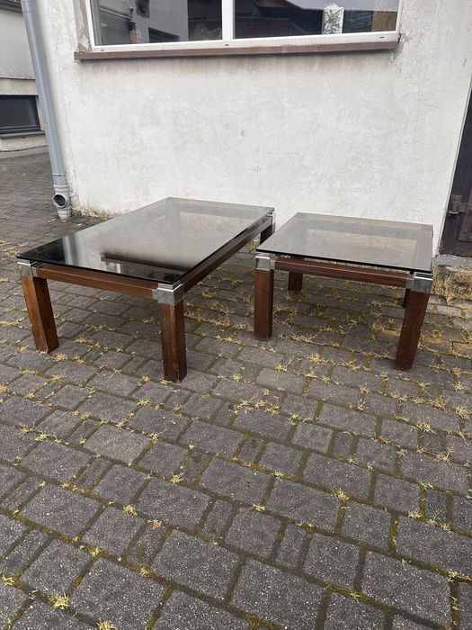 Para stolikow kawowych ze szklanym blatem w stylu Pierre Vandel