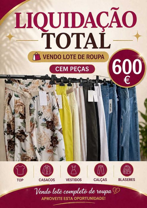 Lote de 100 unidades de roupa nova