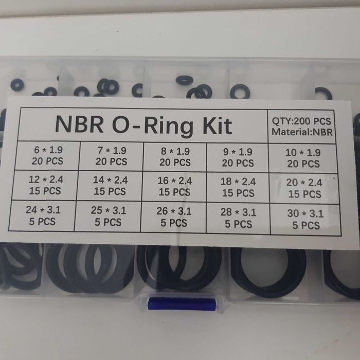 Caixa Plástico 15 Divisórias 200 O-Rings Borracha Preta Novos