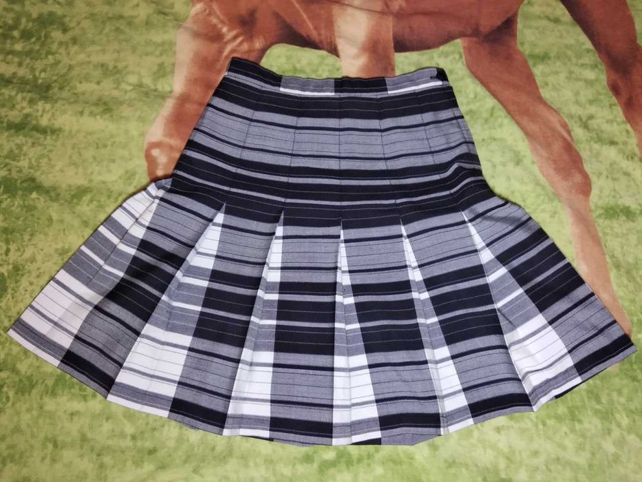 Юбка серая в полоску теплая на девочку спідниця на дівчинку 155-164