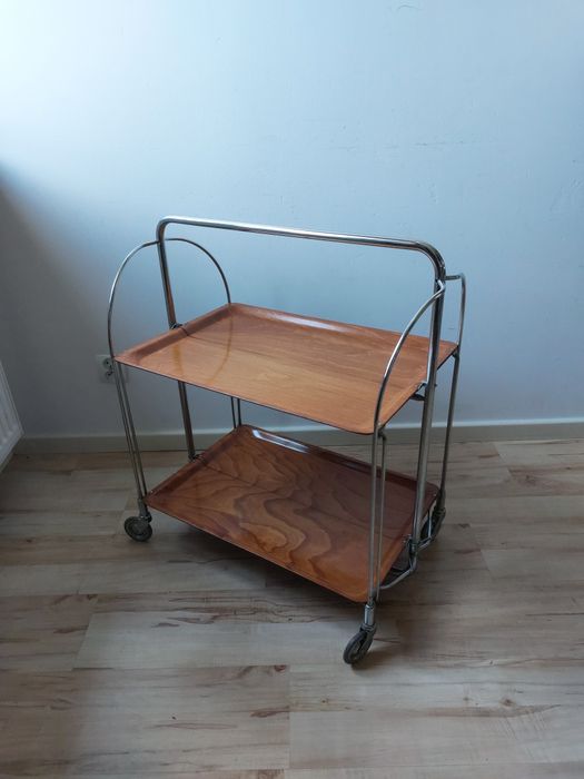 barek / wózek barowy GERLINOL model 14 Niemcy sklejka naturalna składany vintage proj. lata 70-te sygnowany