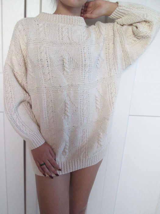 Handame ręcznie robiony sweter beżowy wełna? S M L XL uniwersalny