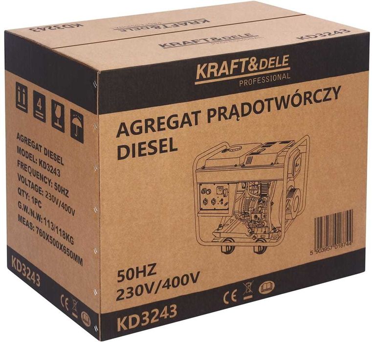 Agregat Prądotwórczy Generator Diesel 3Fazowy Kraft 230V/400V 7,5KW