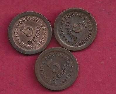 Republica Portuguesa  5  Centavos Belas 1924,25,27