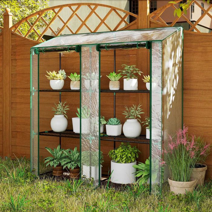 Estufa compacta para terraço com 6 prateleiras transparente