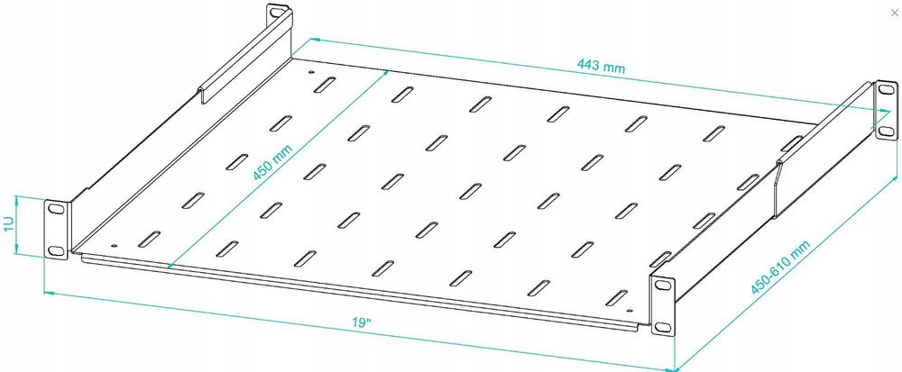 Półka RACK 19" 1U 450mm Regulowana 450-610 mm do Szaf RACK Stalflex