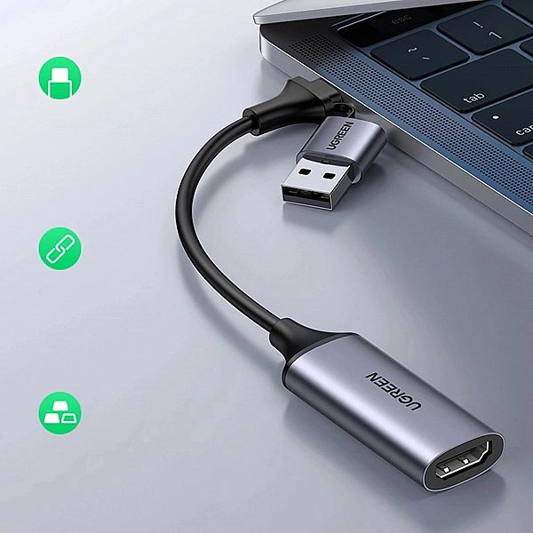 Adapter Ugreen CM489, 40189 HDMI (żeński) - USB-A / USB-C (męski) - sz