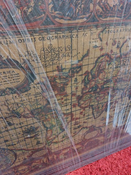 Grande quadro representando o mapa mundo, em serapilheira  

1,40