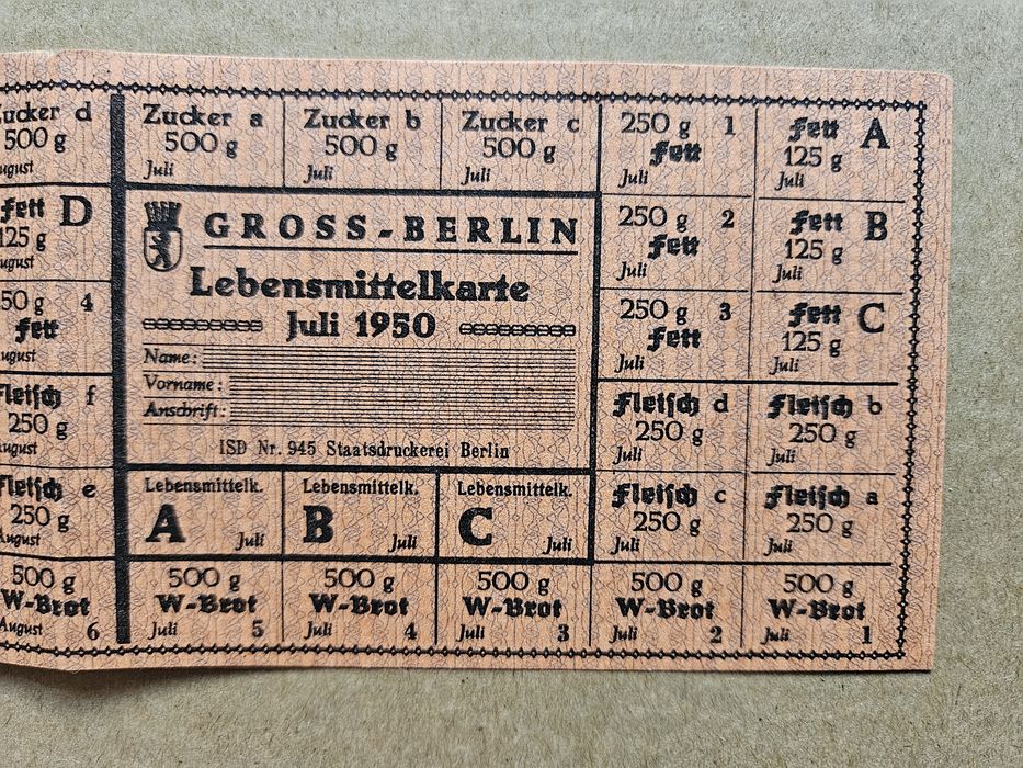 Kartka żywnościowa Niemcy Berlin