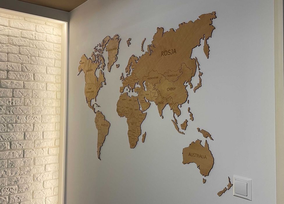 Mapa Świata dla podróżnika sklejka 150x90 cm, grawer, kolor WINCHESTER