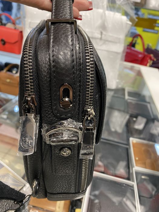 Шкіряна барсетка чорна Сумка чоловіча горизонтальна HT Leather барсетка шкіряна Кожаная барсетка Сумка мужская