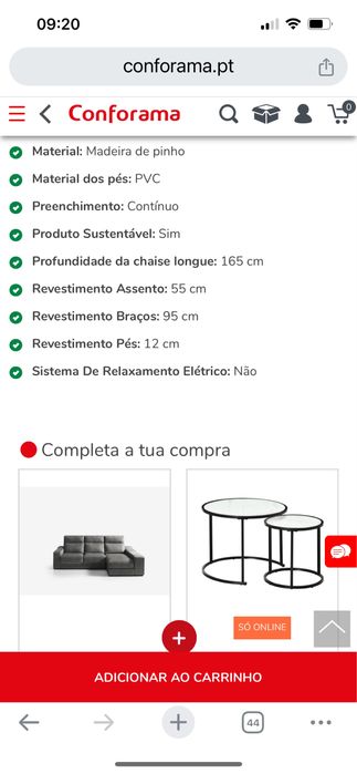 Sofá Chaise Longue 3 Lugares com 1 pouf de lado