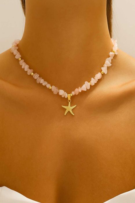 Colar Pedras Naturais + Estrela-do-Mar Dourada
