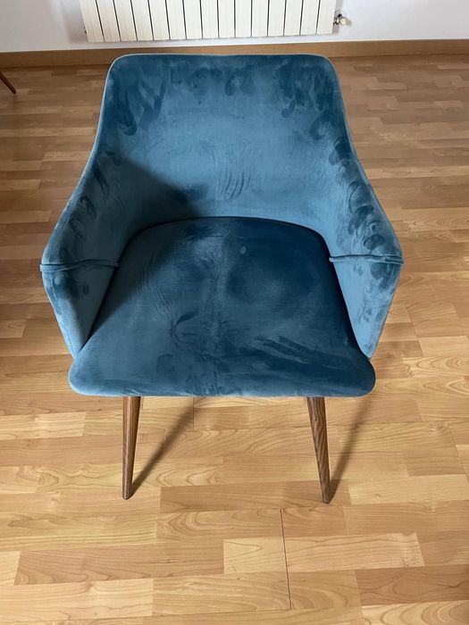 4 cadeiras de Veludo Azul com Braços ref 103770