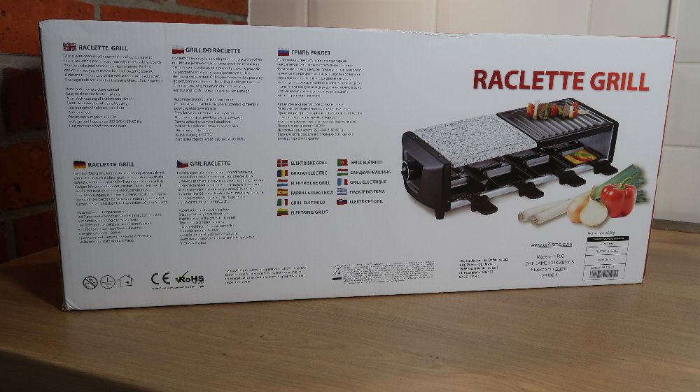 Elegancki grill raclette 1200V aluminium/kamień, na 8 osób