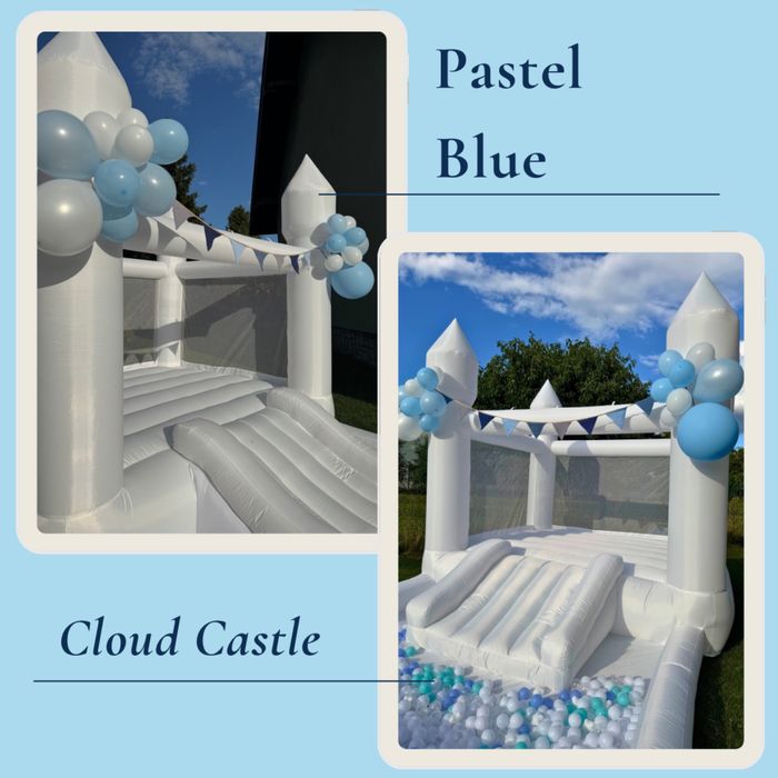 Dmuchaniec, biały zamek dmuchany Cloud Castle