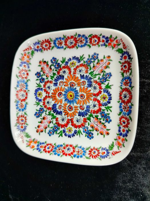 Cepelia Opole ręcznie malowany talerzyk porcelanowy kwiaty