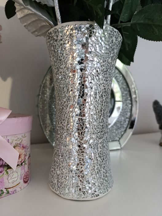 Wazon srebrny Glamour z lustrzanej mozaiki błyszczący nowy