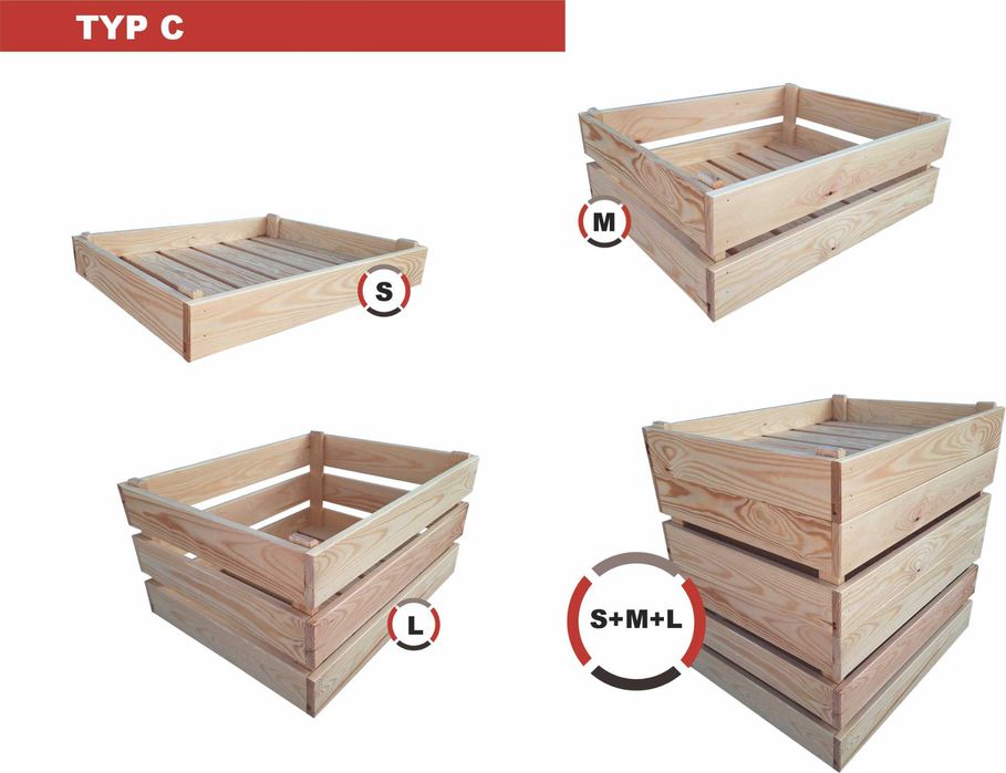 Zestaw łączonych drewnianych skrzynek Typ C