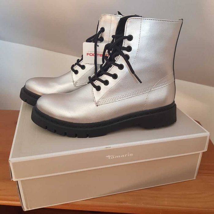 Srebrne workery / sztyblety Tamaris  39 rozmiar