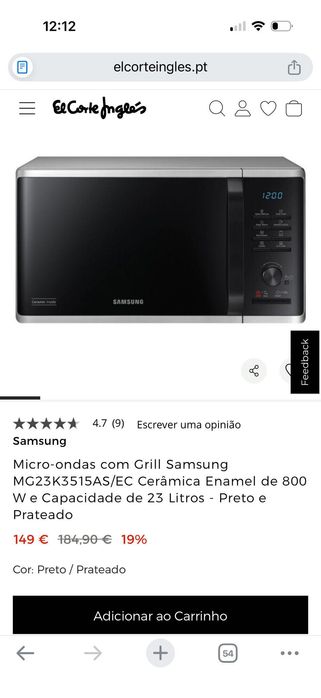 Micro-ondas Samsung preto e prateado