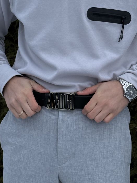 Ремінь Amiri чоловічий шкіряний чорний ремень Амири кожаный Амірі