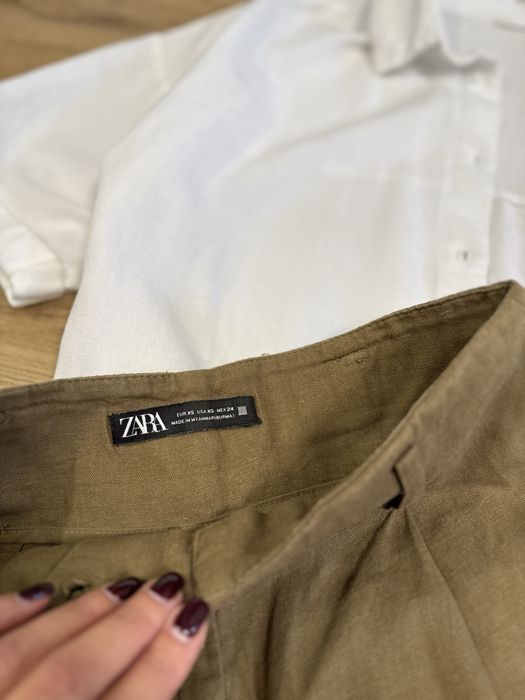 Льняные летние шорты zara хаки женские