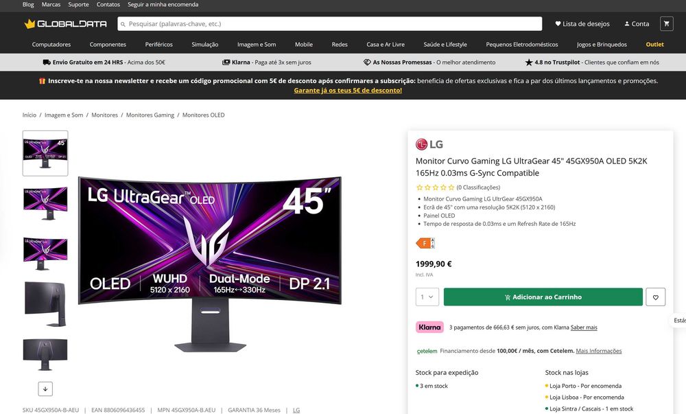 LG UltraGear 45" OLED UltraWide Dual UltraHD 5K 165Hz/330Hz 0.03ms - novo