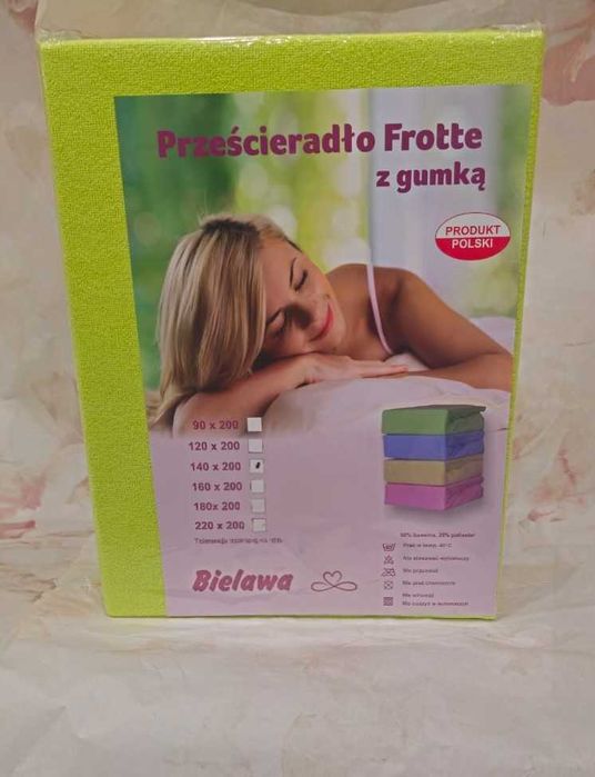 Prześcieradło Frotte z gumką 140x200. Kolor: groszkowy.