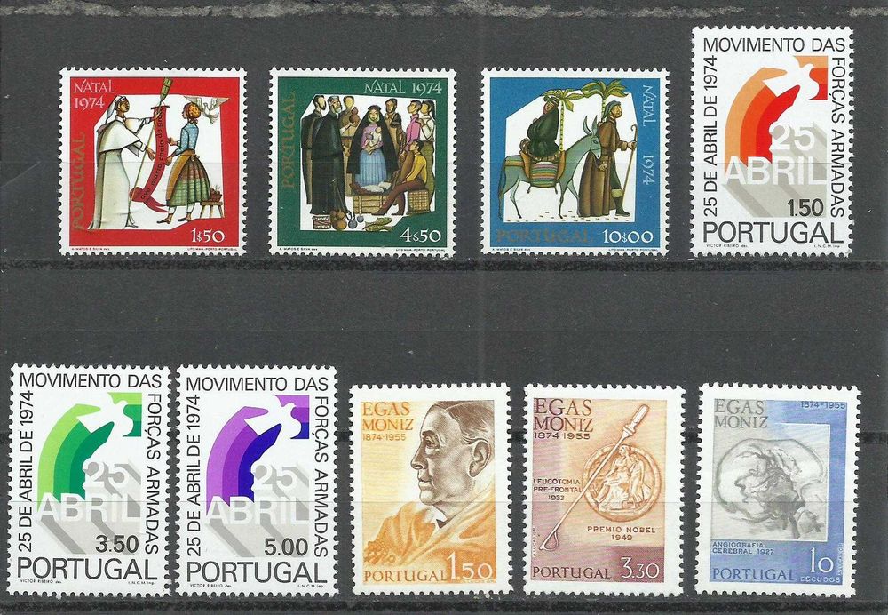 Selos portugueses – Ano completo de 1974, 36 selos como novos + bloco