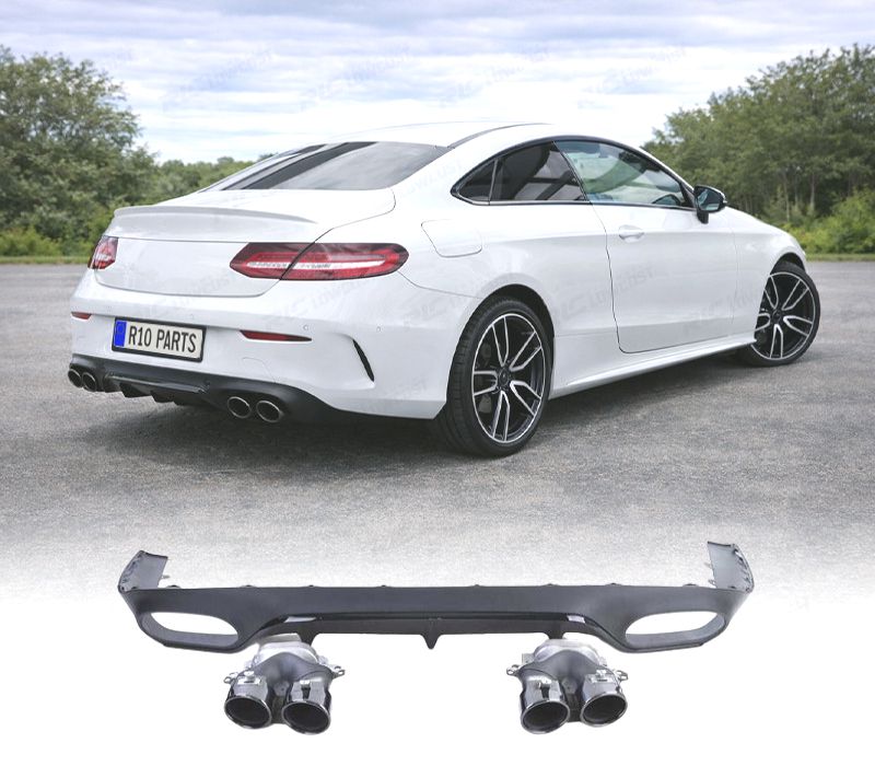DIFUSOR MERCEDES CLASSE E C238 16- LOOK AMG E53 + PONTEIRAS DE ESCAPE PRETAS