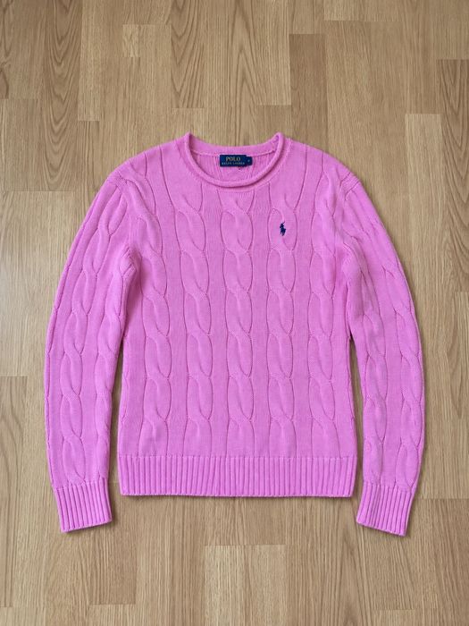 Polo Ralph Lauren sweter damski M różowy różowy warkocz Cable Knit 100% bawełna