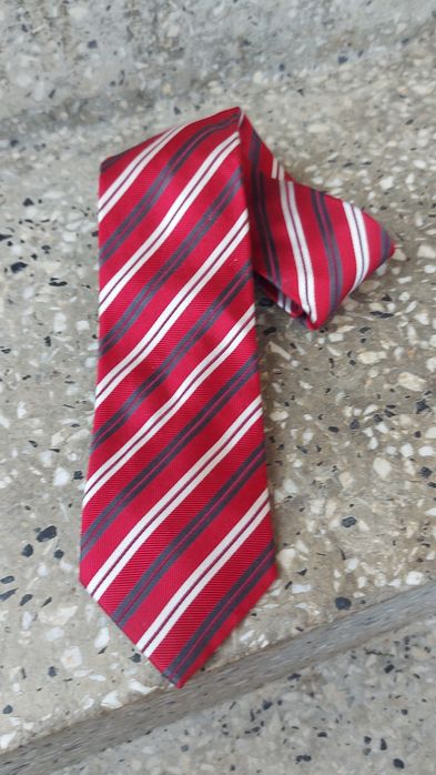 jedwabny krawat 100% jedwab silk batistini czerwony w paski