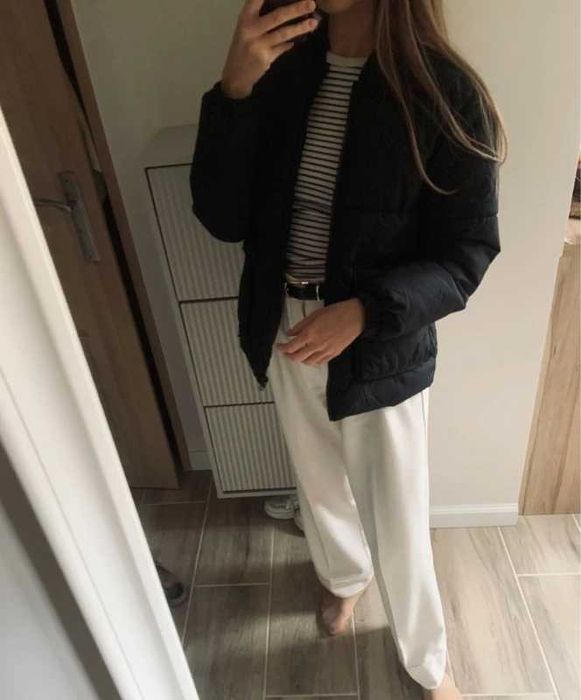 Kurtka puffer bomber czarna jesień puchowa cream xs 34. Zalando ciepła