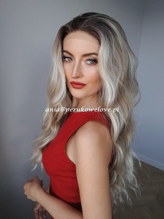Peruka LACE FRONT blond balejaż fale włosy na co dzień