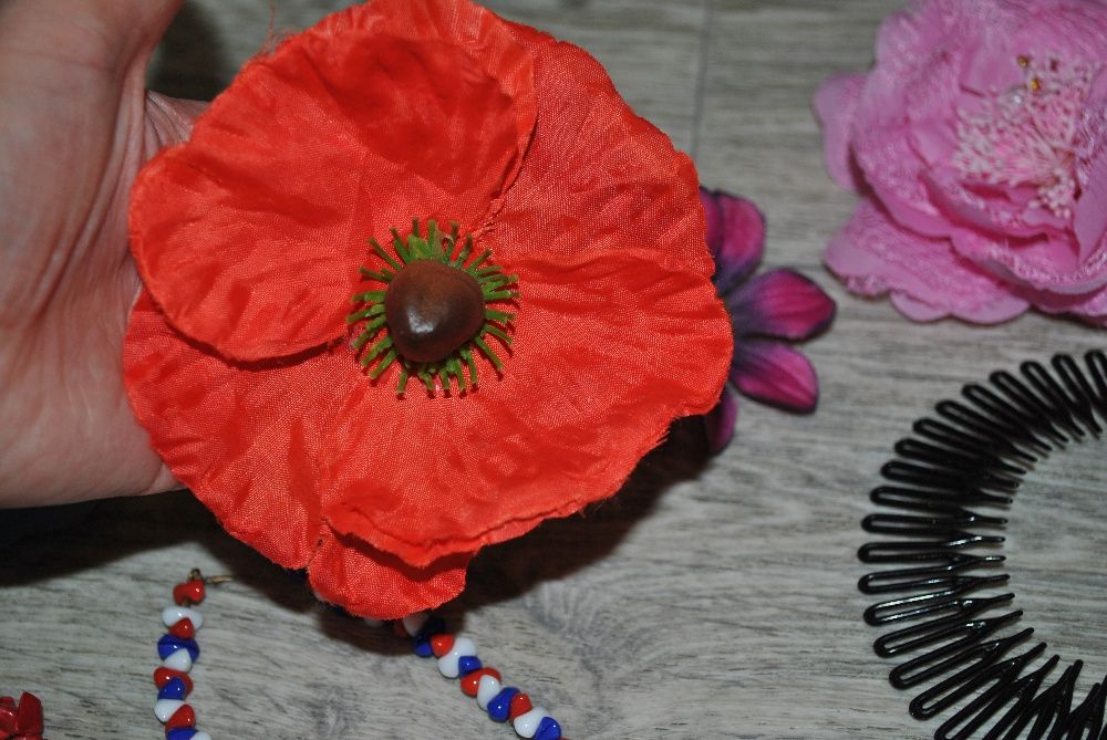 Украшение для волос цветок красный коралловый мак новые розовая