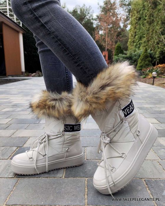 BEŻOWE śniegowce Z FUTERKIEM ocieplane CIEPŁE moon  36-41