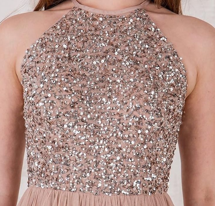 Vestido comprido de lantejoulas