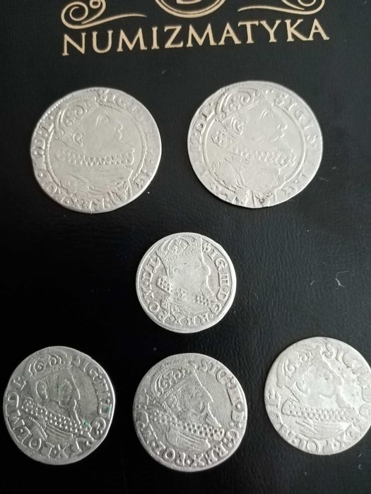 Trojak 3x, szóstak 2x , Grosz Zygmunta III Wazy ZESTAW 6 sreberek