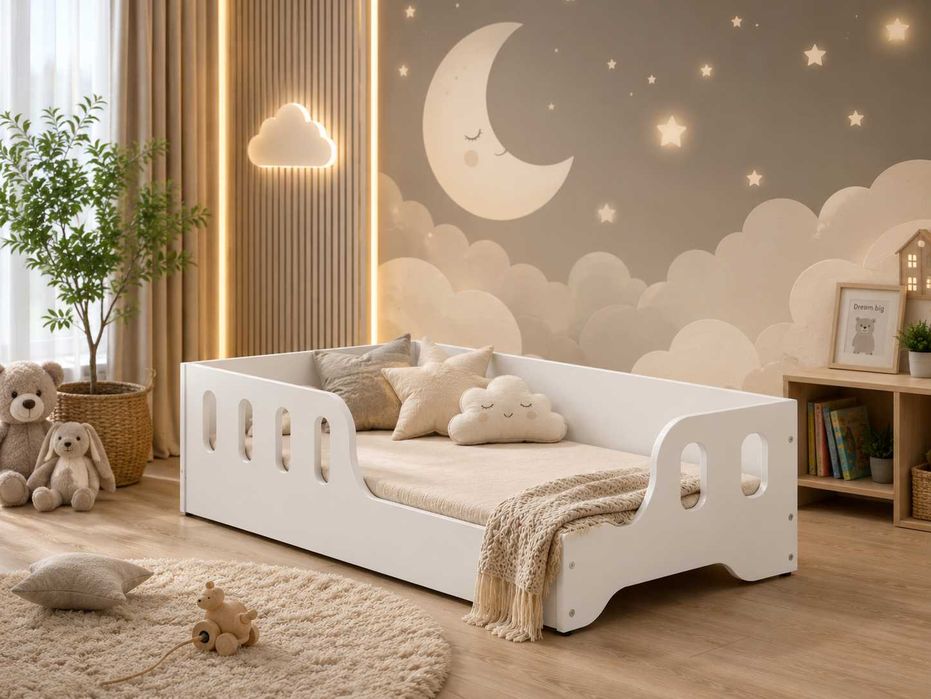 Łóżko COCO dla dziecka 160x80 z materacem dziecięce Montessori  Sonoma lub Białe NOWOŚĆ