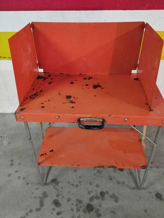 Cozinha campismo, Tenda familiar, Mesa fogão, Oleado